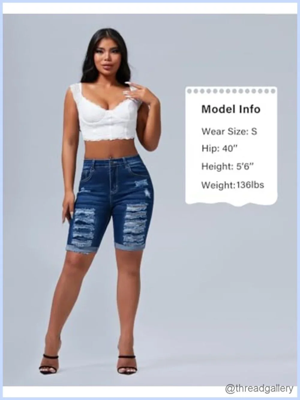 Women's Distressed Ripped Stretch Denim Jean Shorts Mid Rise Bermuda Summer